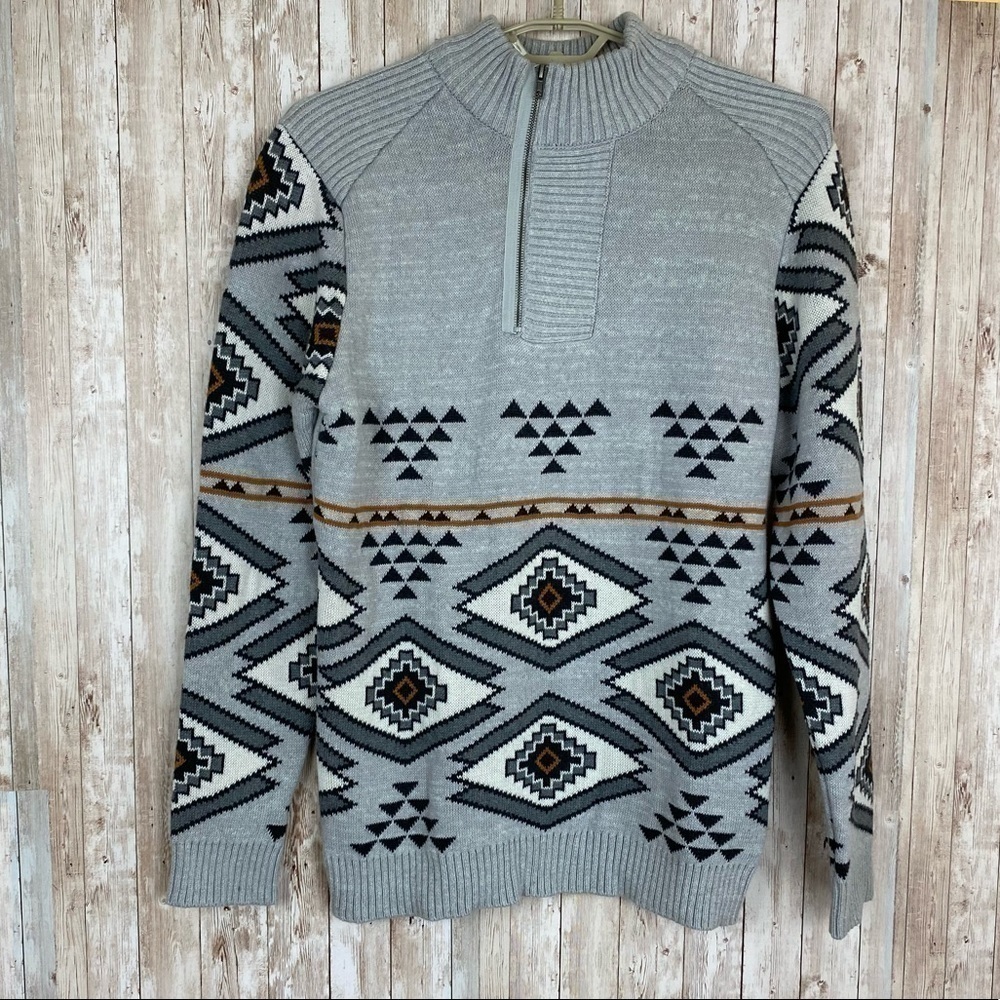 Desigual Aztec Print Quarter Zip Long Sleeve Pullover‎ Sweater Size XL Men
